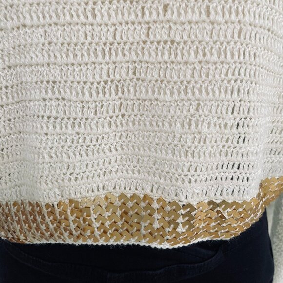 Kroshetta Gold Trim Sweater XL Crochet Boho Glam Holiday Party Top Trending - Picture 7 of 8
